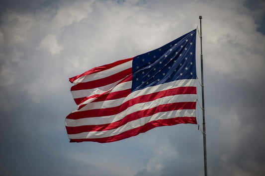 American flagpole standing tall through four seasons